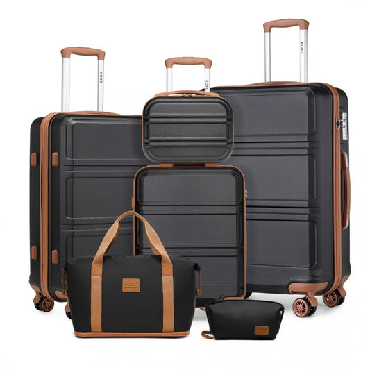 Kono 6 Piece ABS Suitcase Set With 4 Wheel Design Including Vanity Case, Weekend Bag And Toiletry Bag