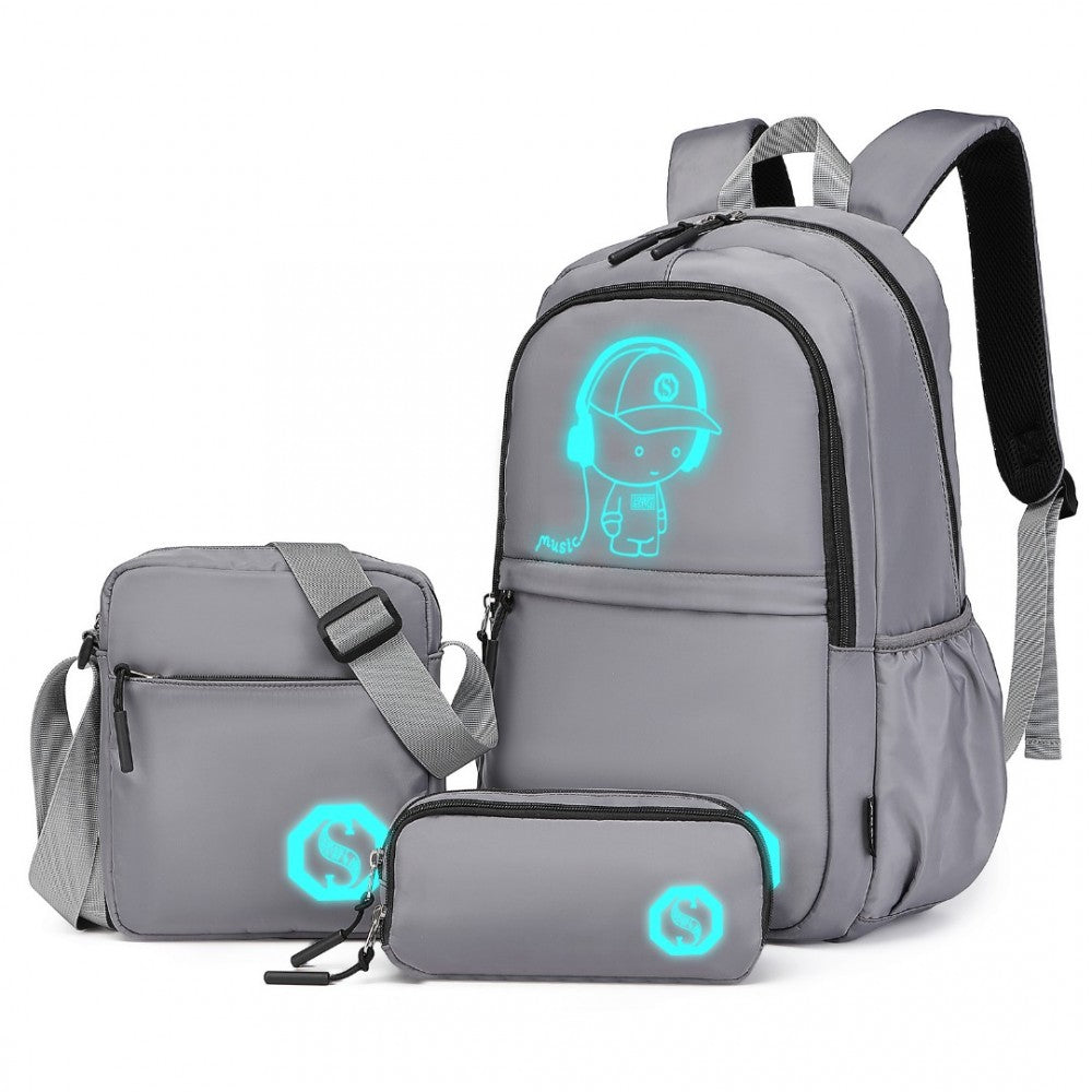 Kono Lightweight Glow In The Dark 3 Piece Laptop Backpack Set With Crossbody Bag And Pencil Case