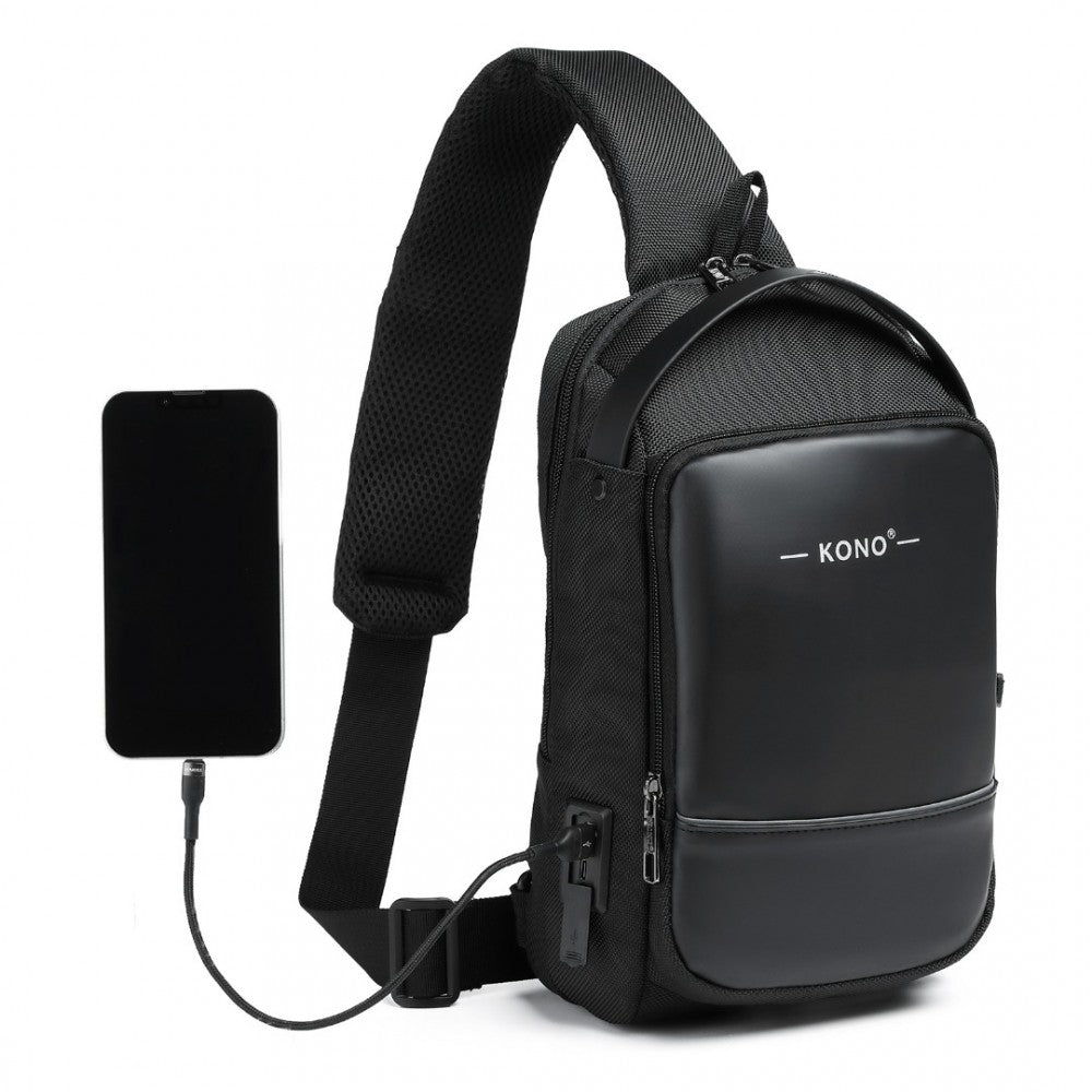 Kono Smart Sling Chest Bag With USB Charging Port Lightweight Single Strap Crossbody Backpack For Daily Use Ideal For Men And Woman