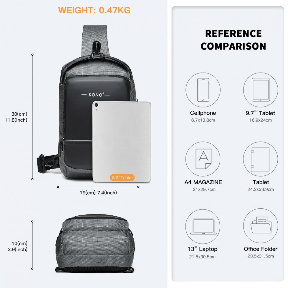 Kono Smart Sling Chest Bag With USB Charging Port Lightweight Single Strap Crossbody Backpack For Daily Use Ideal For Men And Woman