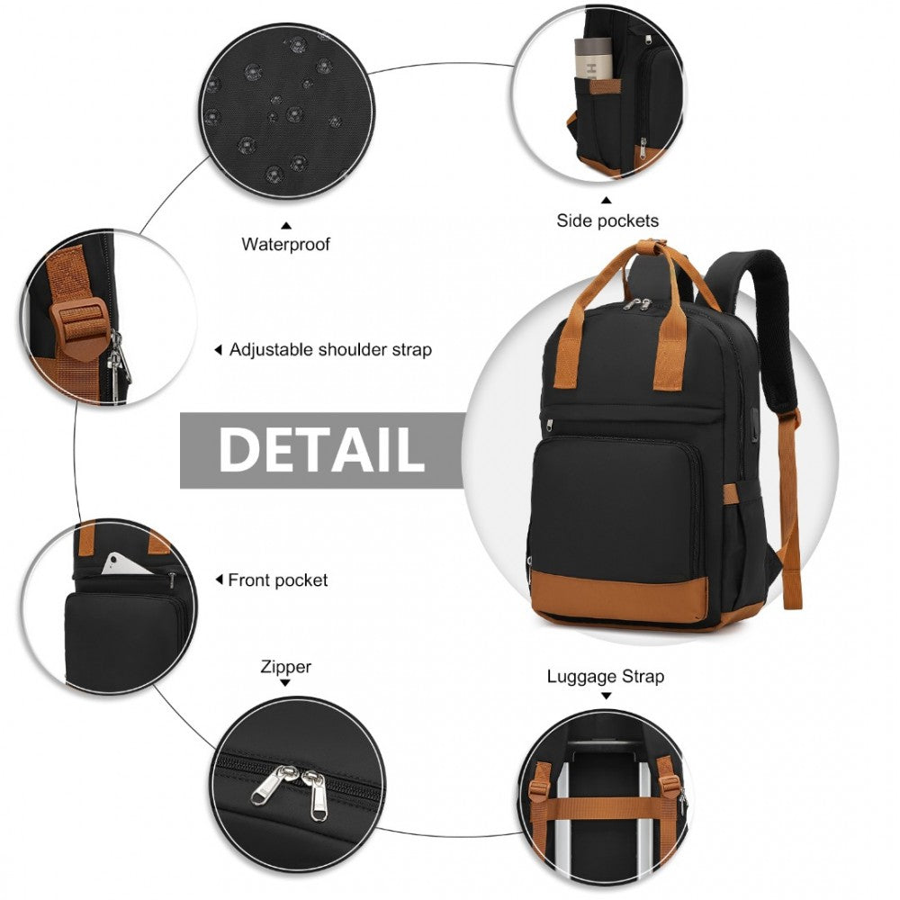 Kono Multi Compartment Laptop Backpack With Type-C Charging Port And Small Pouch