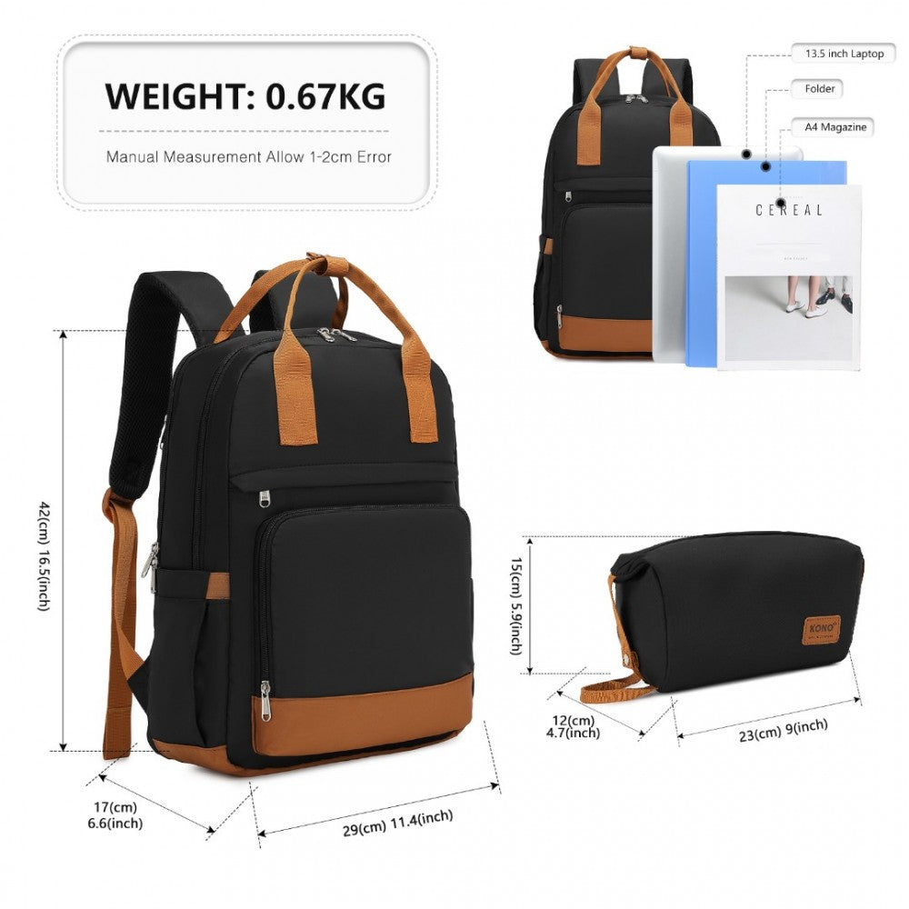 Kono Multi Compartment Laptop Backpack With Type-C Charging Port And Small Pouch