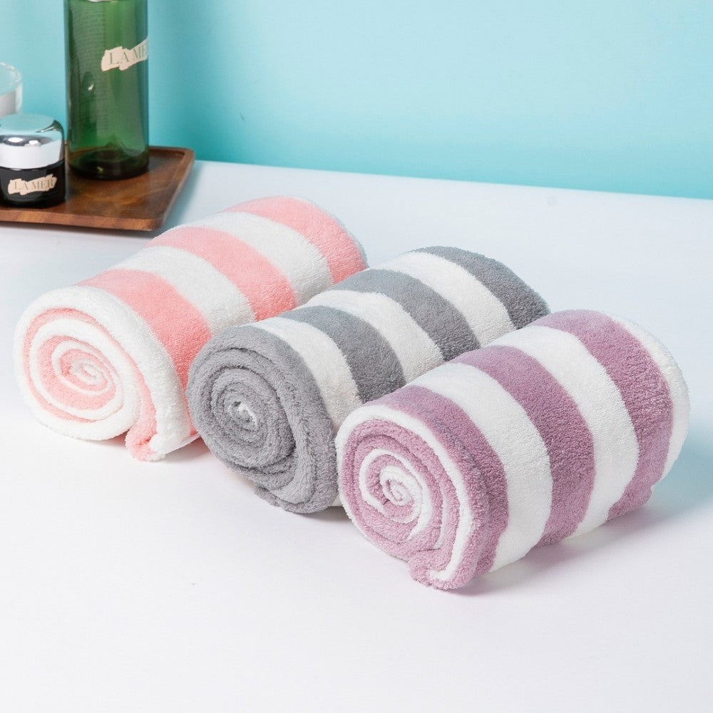 3 Pack Absorbent Microfibre Striped Hair Turban With Button