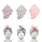 3 Pack Absorbent Microfibre Striped Hair Turban With Button