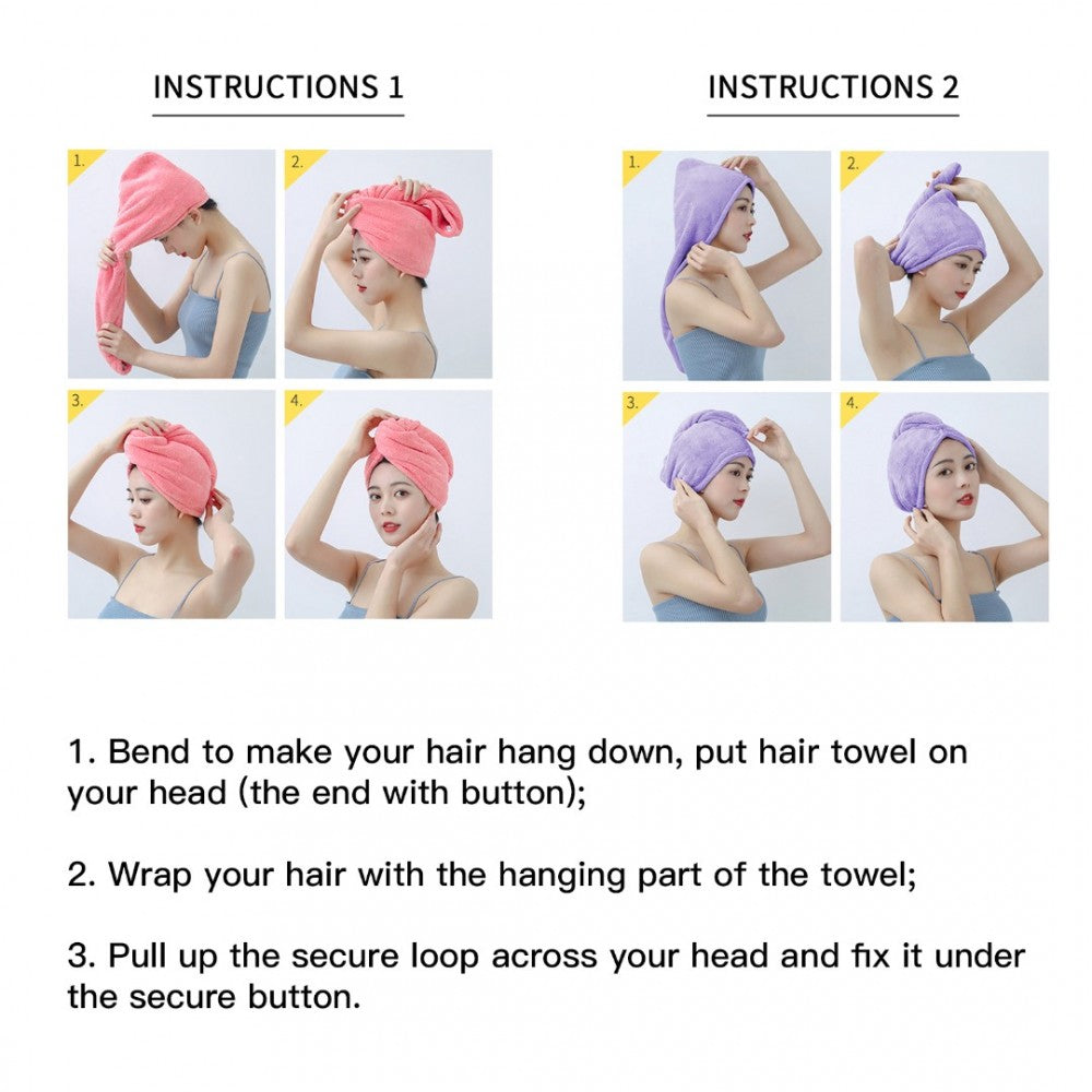 3 Pack Absorbent Microfibre Hair Turban With Button