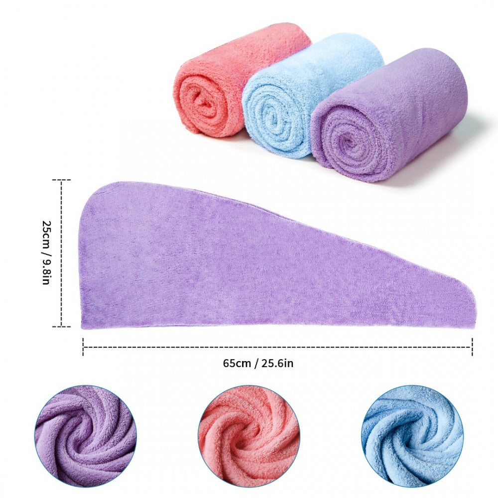 3 Pack Absorbent Microfibre Hair Turban With Button