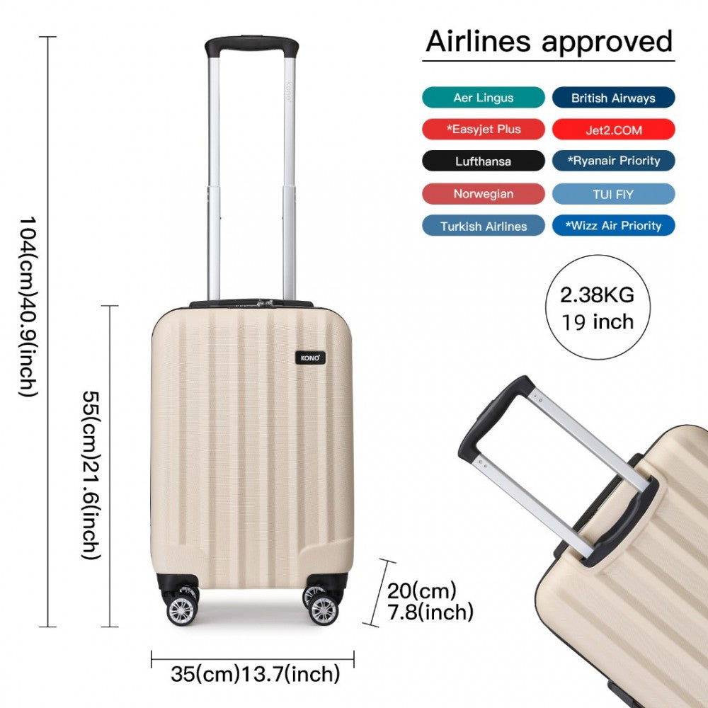 Kono 19 Inch Cabin Size ABS Hardshell Suitcase With Vertical Stripes