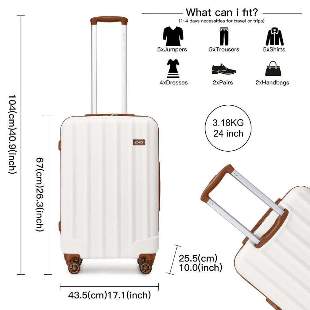 Kono 24 Inch ABS Hardshell Suitcase With Vertical Stripes