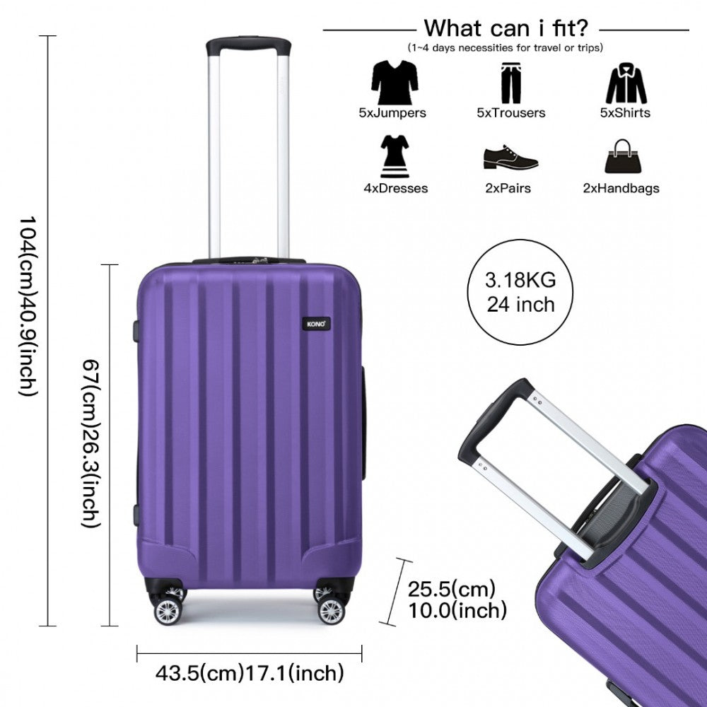 Kono 24 Inch ABS Hardshell Suitcase With Vertical Stripes