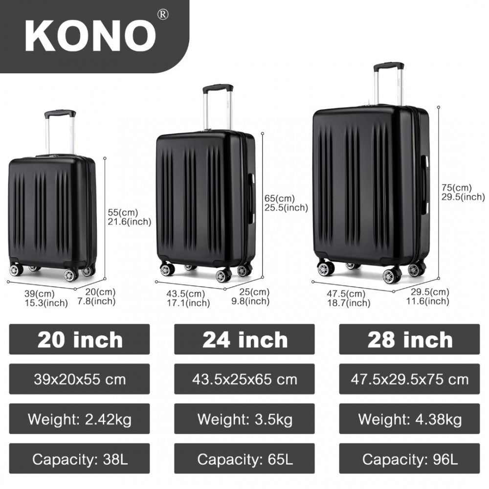 Kono 3 Piece Luggage Set 20/24/28 Inch Sleek Striped Expandable ABS + PC Suitcase With TSA Lock And Four Spinner Wheels