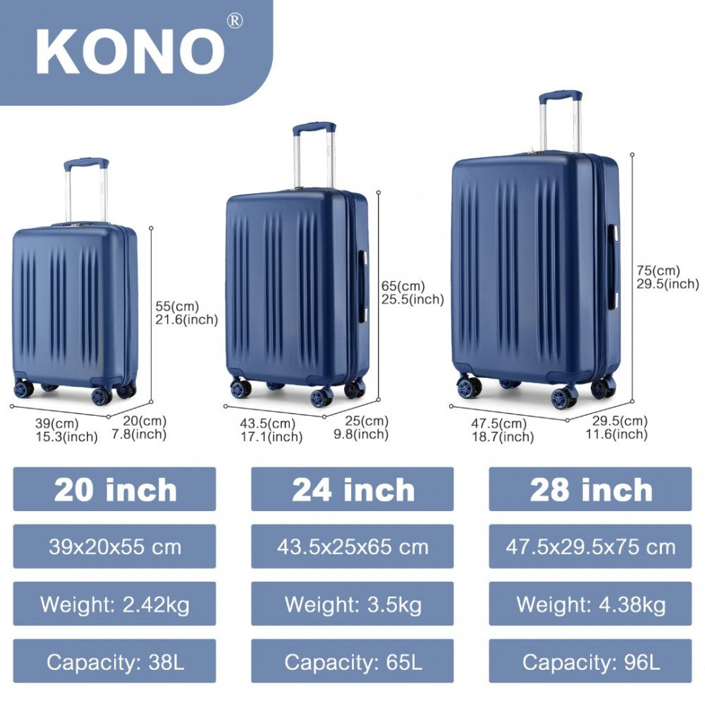 Kono 3 Piece Luggage Set 20/24/28 Inch Sleek Striped Expandable ABS + PC Suitcase With TSA Lock And Four Spinner Wheels