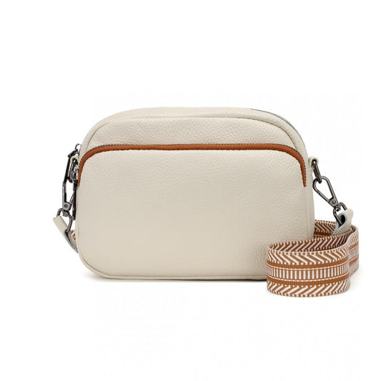 Miss LuLu Elegant Genuine Leather Crossbody Bag With Jacquard Woven Strap