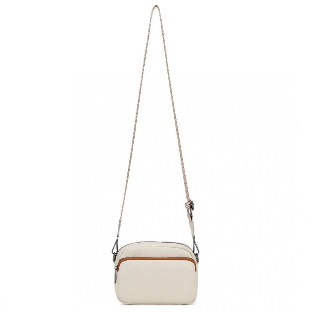 Miss LuLu Elegant Genuine Leather Crossbody Bag With Jacquard Woven Strap