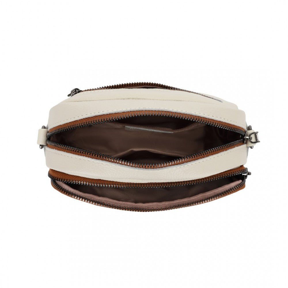 Miss LuLu Elegant Genuine Leather Crossbody Bag With Jacquard Woven Strap