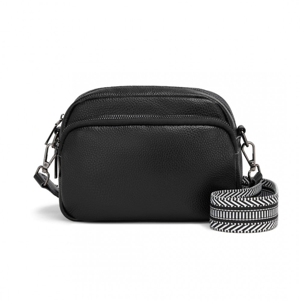 Miss LuLu Elegant Genuine Leather Crossbody Bag With Jacquard Woven Strap