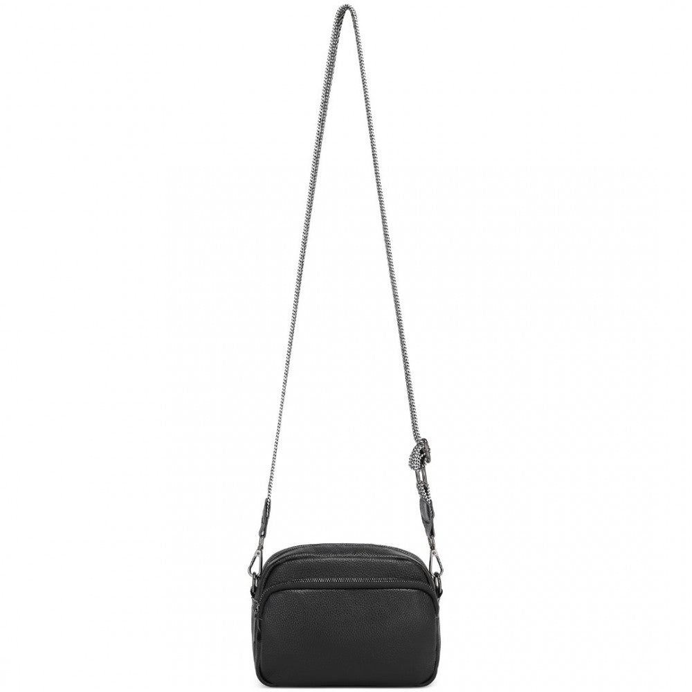 Miss LuLu Elegant Genuine Leather Crossbody Bag With Jacquard Woven Strap